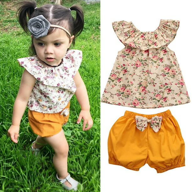 Summer Kids Baby Girls Outfits Clothes T-shirt Tops+Floral Pants Shorts 2PCS Set
